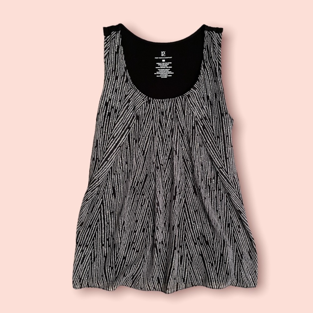 Black and gray top with subtle sparkle detail